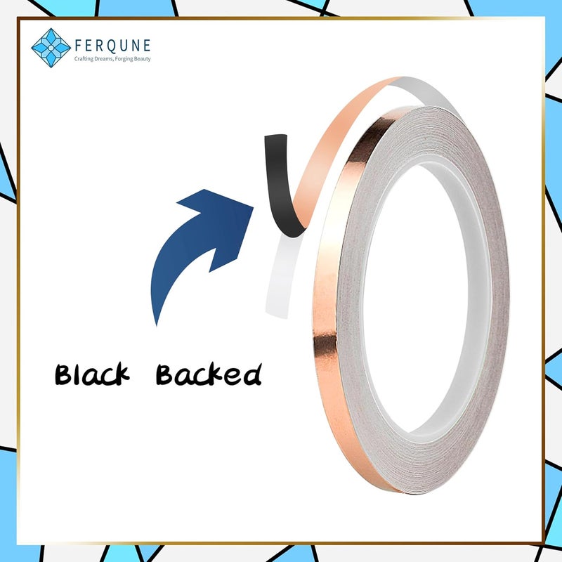 Ferqune 3/16 Inch Black Backed Copper Foil Foil Tape for Stained Glass, 2 Rolls, 1 Burnisher - Image 3